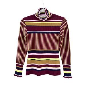 BROGGER Olivia Striped Frilled-Collar Stretch-Knit Top Extra Small XS